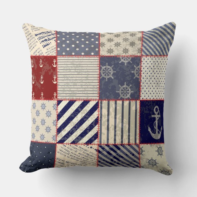 Abgenutztes rustikales Patchwork-Bilderkissen Kissen (Vorderseite)