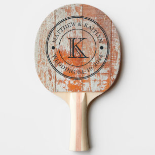 Abgenutztes Scheunenholz Hochzeitsmonogramm Tischtennis Schläger