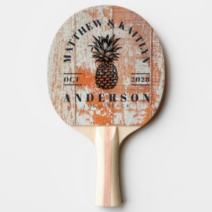 Abgenutztes Scheunenholz Tropischer Ananas Hochzei Tischtennis Schläger