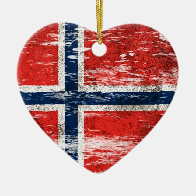 Abgeriebene und getragene norwegische Flagge Keramik Ornament (Vorne)