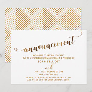 Abgesagte Hochzeit Gold Herz Schrift Anzeige Einladung