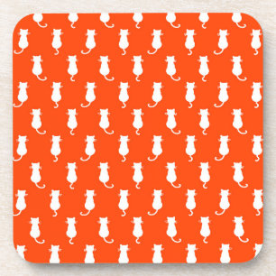 Abgeschiedene weiße Katze auf Orange Polka Dot Pat Getränkeuntersetzer