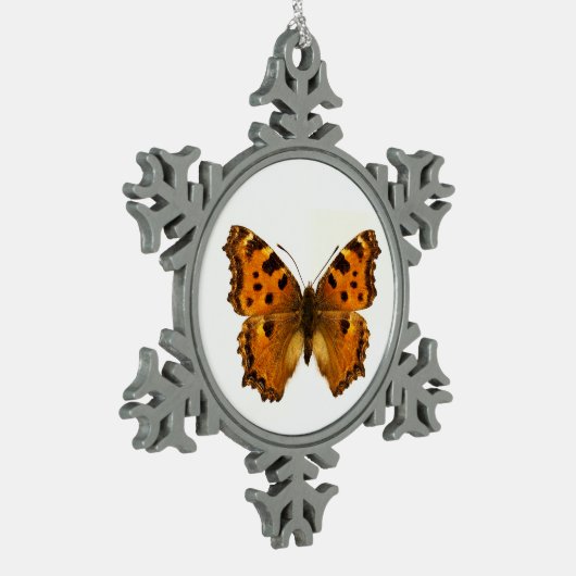 Abgeschiedener Schwarzbein-Tortoiseshel-Schmetterl Schneeflocken Zinn-Ornament (Links)