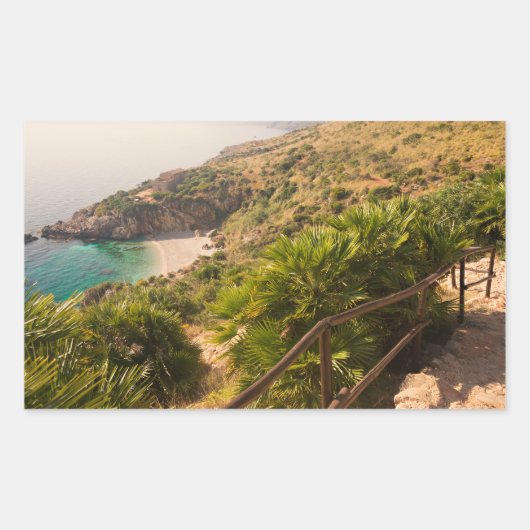 Abgeschiedener Strand in Lo Zingaro, Sizilien Rechteckiger Aufkleber (Vorderseite)