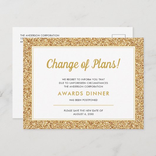 Abgestorbener Gold-Glitzer Postkarte (Vorne/Hinten)