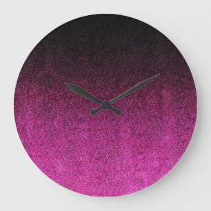 Abgestürzter rosa und schwarzer Glitzer Große Wanduhr