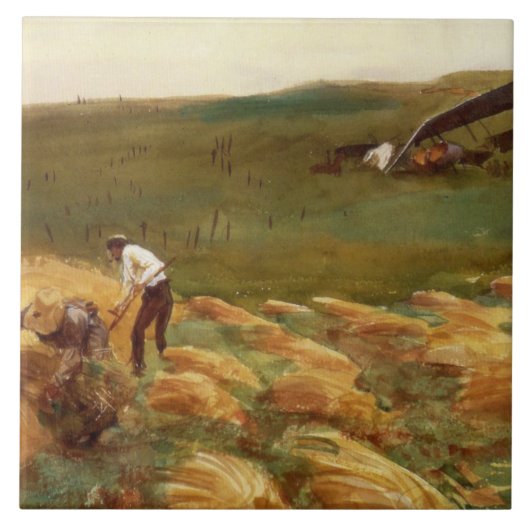 Abgestürztes Flugzeug (von John Singer Sargent) Fliese (Vorderseite)