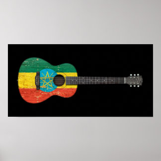 Abgetragene äthiopische Flagge Acoustic Guitar, sc Poster
