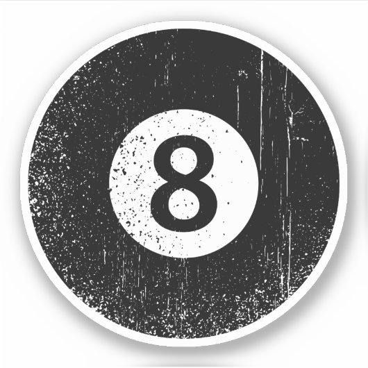 Abgetragene, bedrückte Grunge acht Ball Aufkleber (Vorderseite)