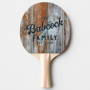 Abgetragene Blaue Wasch Holz Retro Familienname & Tischtennis Schläger