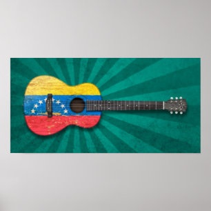 Abgetragene venezolanische Fahne Acoustic Guitar, Poster