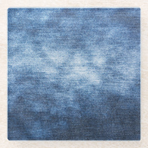 Abgetragener Denim-Stoff, texturierter Hintergrund Glasuntersetzer