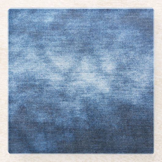 Abgetragener Denim-Stoff, texturierter Hintergrund Glasuntersetzer (Vorderseite)