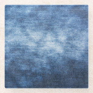 Abgetragener Denim-Stoff, texturierter Hintergrund Glasuntersetzer