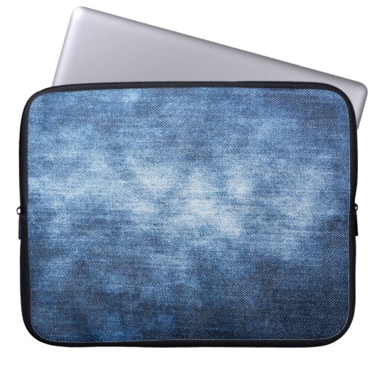 Abgetragener Denim-Stoff, texturierter Hintergrund Laptopschutzhülle (Vorderseite)