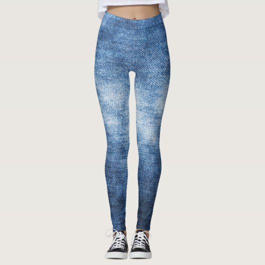 Abgetragener Denim-Stoff, texturierter Hintergrund Leggings (Vorderseite)