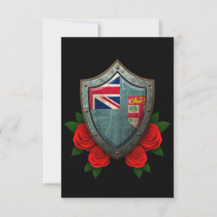 Abgetragener Fidschi-Flaggenschild mit Rote Rosen