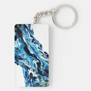 Abgrund Blau Abstrakte Acrylmalerei Fluid Art Schlüsselanhänger