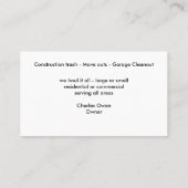 Abholung und Beseitigung von Abfällen Visitenkarte (Rückseite)