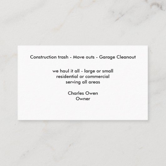 Abholung und Beseitigung von Abfällen Visitenkarte (Rückseite)