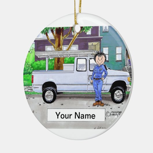 Abholwagen, blau - Weibchen Keramik Ornament (Links)