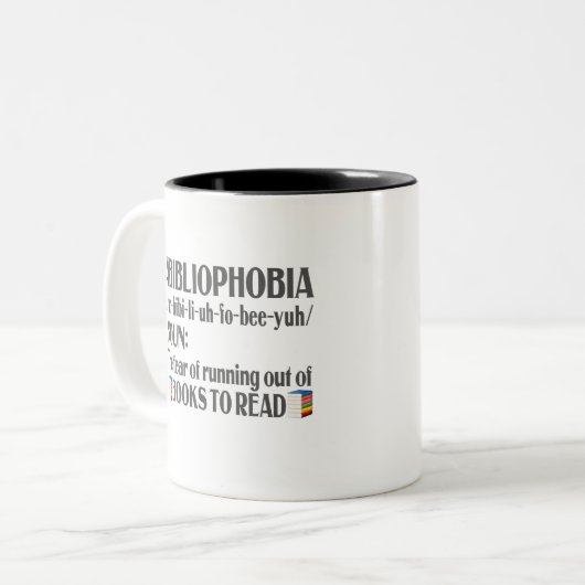 Abibliophobie Definition Bookworm Books Reader Zweifarbige Tasse (Vorderseite Links)