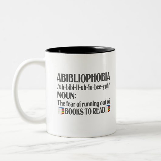 Abibliophobie Definition Bookworm Books Reader Zweifarbige Tasse (Links)