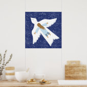 "Abide" Mädchen und fliegender Vogel gegen Nachthi Poster (Küche)