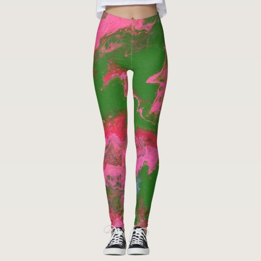 Abigail 2 Crazy Pink Green Abstrakte Leggings (Vorderseite)