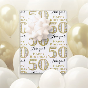 Abigail 50. Geburtstag Rhinestone Gold-Typografie Geschenkpapier Set