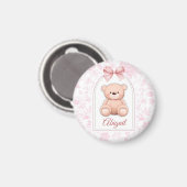 Abigail | Benutzerdefiniertes rosa Teddy-Bär-Kinde Magnet (Vorderseite/Rückseite)