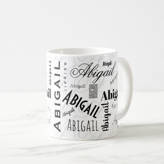 Abigail Custom Name Black White Coffee Mug Kaffeetasse (VorderseiteRechts)