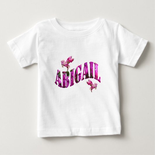 Abigail, Mädchenname Logo aus rosa Blume, Baby T-shirt (Vorderseite)