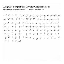 Abigaile Script Schriftart Glyphs Kontaktblatt Pos