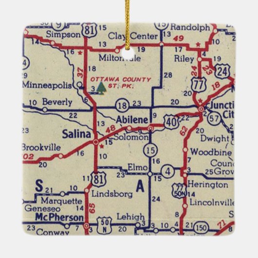 Abilene und Salina KS Vintage Karte Keramikornament (Rückseite)