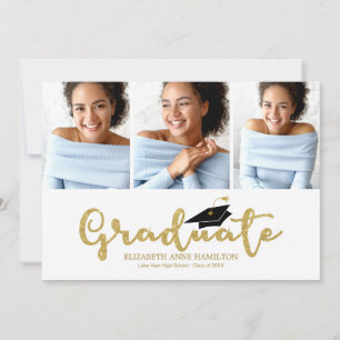 Abitur 3 Foto Gold Glitter Kalligrafie Abschluss Ankündigung