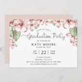 Abitur Party Blush Pink Floral Botanisch Einladung (Vorne/Hinten)