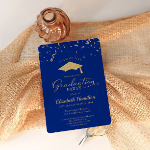 Abiturparty Gold Konfetti Blau Einladung