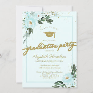 Abiturparty Gold Türkis Floral Einladung