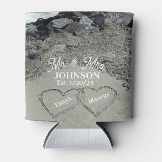 Abkühlung - zwei Herzen im Sand Dosenkühler (Vorderseite)