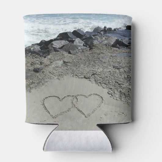 Abkühlung - zwei Herzen im Sand Dosenkühler (Rückseite)