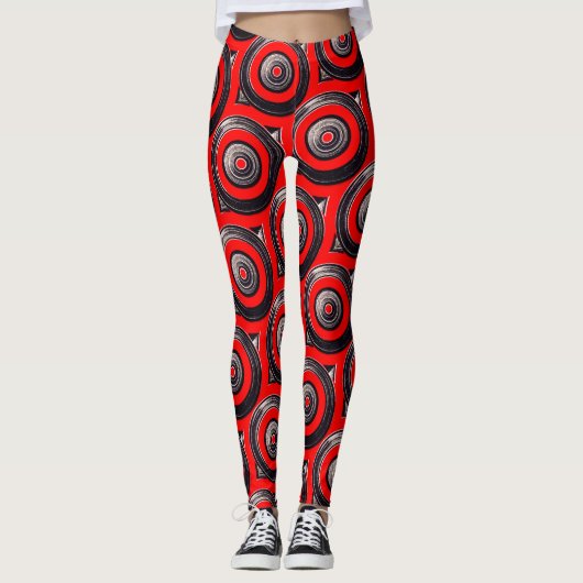 ABL - 145 - Schwarze und rote Kreise Leggings (Vorderseite)