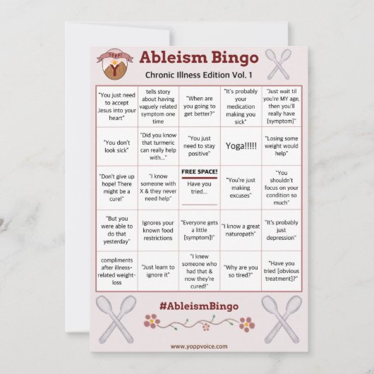 Ableism Bingo Card Chronic Illness Edition Vol. 1 Einladung (Vorderseite)
