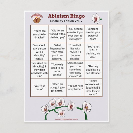 Ableism Bingo Card Disability Edition 2 Einladungspostkarte (Vorderseite)