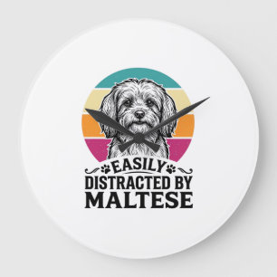 Ablenkbar Durch Malteser Vintage-Hundedesign_1 Große Wanduhr
