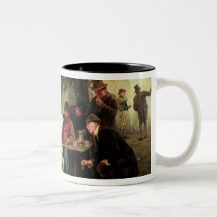 Ablesen der Nachrichten Zweifarbige Tasse