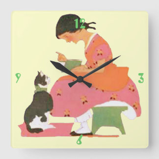 ABLESEN ZUR MIEZEKATZE QUADRATISCHE WANDUHR