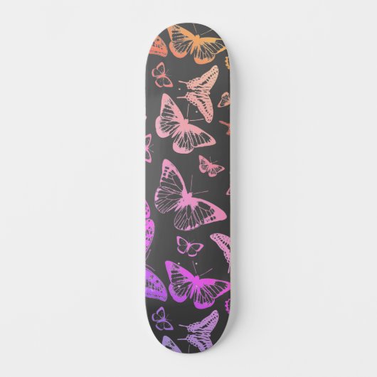 Abnehmende Regenbogenfarbene Schmetterlinge Skateboard (Vorderseite)