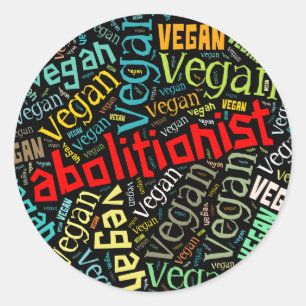 "Abolitionist Vegan" Word-Cloud-Mosaik Runder Aufkleber