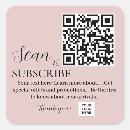Abonnieren Sie QR-Code Rosa Rosa Quadratischer Aufkleber (Vorderseite)